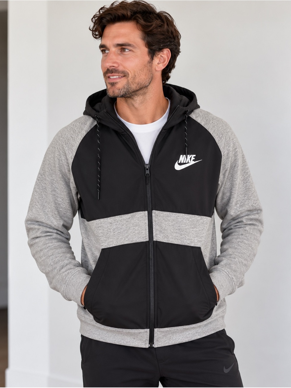 Nike Sportswear Full-Zip Hoodie Jacket – Grey/Black – Size Large